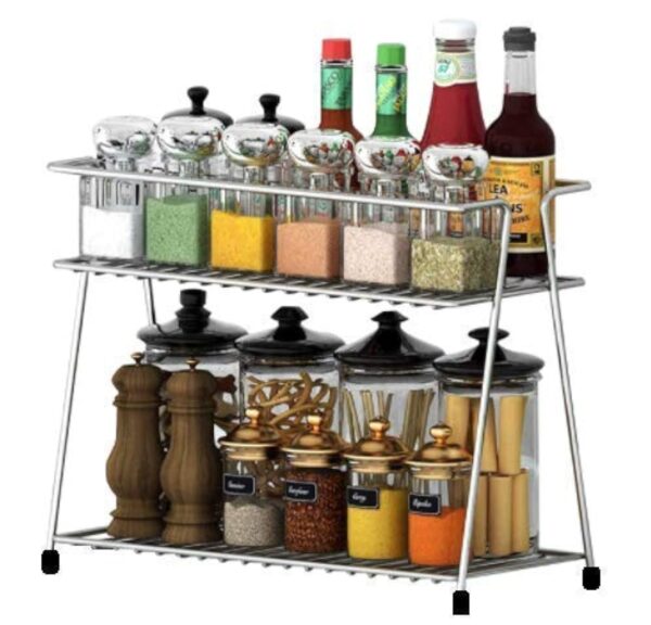 Stainless Steel Spice 2-Tier Countertop Trolley Container Kitchen Organizer For Boxes Utensils Dishes Plates For Home (Multipurpose Storage Shelf Shelves Holder Stand,Tiered Shelf