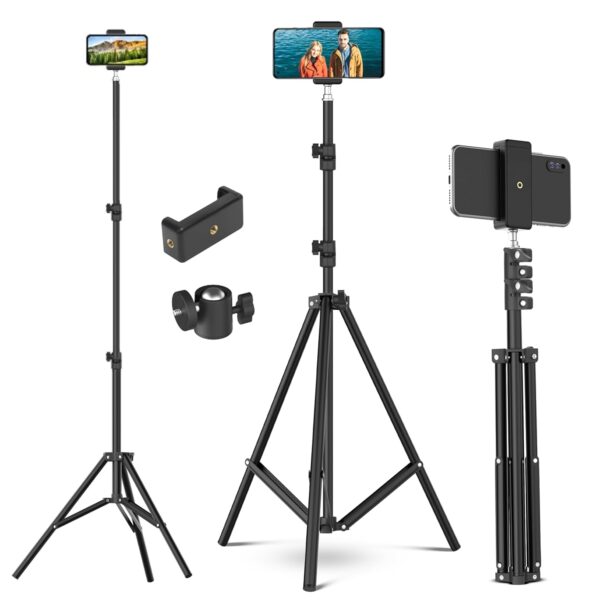 Tygot Lightweight & Portable Portable 7 Feet (84 Inch) Long Tripod Stand with Adjustable Mobile Clip Holder for All Mobiles & Cameras (Black)