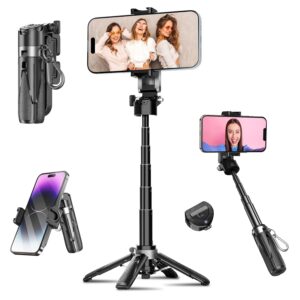 WeCool 4 in 1 Mini Selfie Stick for Mobile, Tripod Stand with One-Click Auto OpenLegs, Premium Aluminum Build 5Section Telescopic Pole, 360°Rotation,Rechargeable Remote, Pocket-size for Travel,Vloging