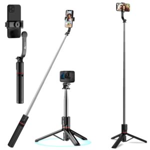 WeCool S6 Reinforced Bluetooth Selfie Stick with Tripod Stand, 45inc/ 113cm Long Selfie Stick with 6-Section Stable Base, Detachable Mobile Holder, Compatible with Mobile/GoPro for Video & Photoshoot