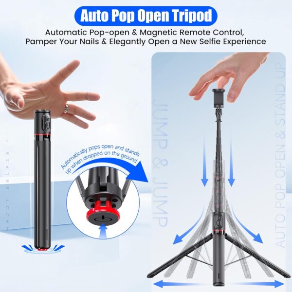 WeCool S7 Pro Long Selfie Stick with Tripod Stand 69"/177cm, 360 Degree Rotation Selfie Stick Tripod, Magnetic Remote with ABS+Aluminum Body, Auto Pop Open for Hands-Free Photo & Live Video Shoot