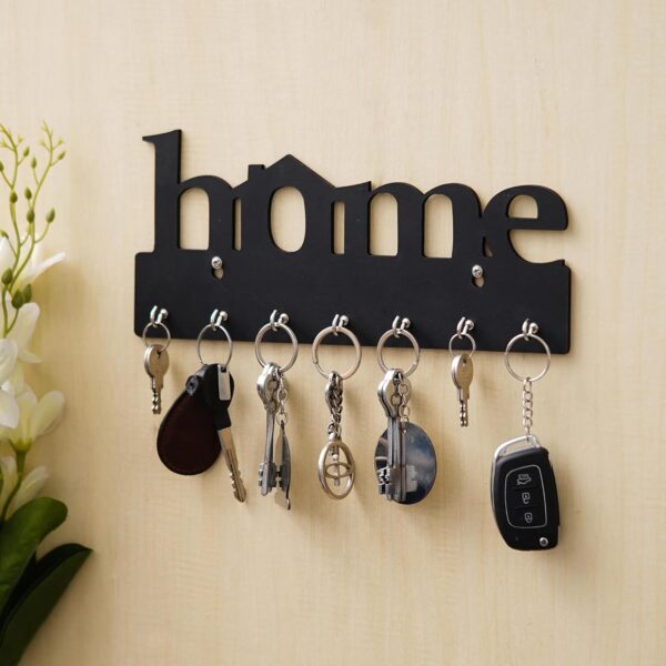Webelkart Premium Home Keys Wooden Key Holder (29 cm x 13.5 cm x 0.4 cm, Wood) 7 Hook - Decorative Items for Home Decor (Black)