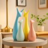 Xtore® Home Decor Lucky Deer Family Statue Piano Finish Ceramic Figures - (Set of 4, Multicolor)