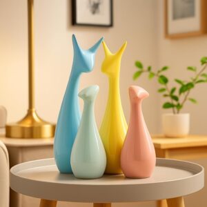 Xtore® Home Decor Lucky Deer Family Statue Piano Finish Ceramic Figures - (Set of 4, Multicolor)