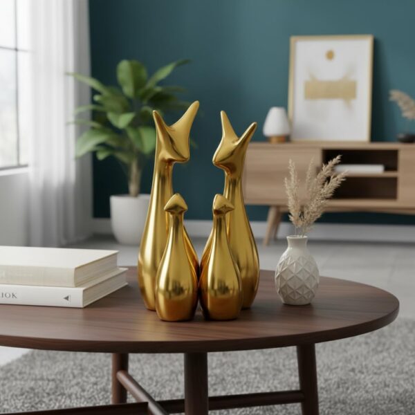 Xtore® Home Decor Lucky Deer Statue Family Metallic Gold Finish Ceramic Figures | | Elegant Family Deer Showpiece for Living Room, Office, Hall, Shelf Decoration - (Set of 4, Golden Set)