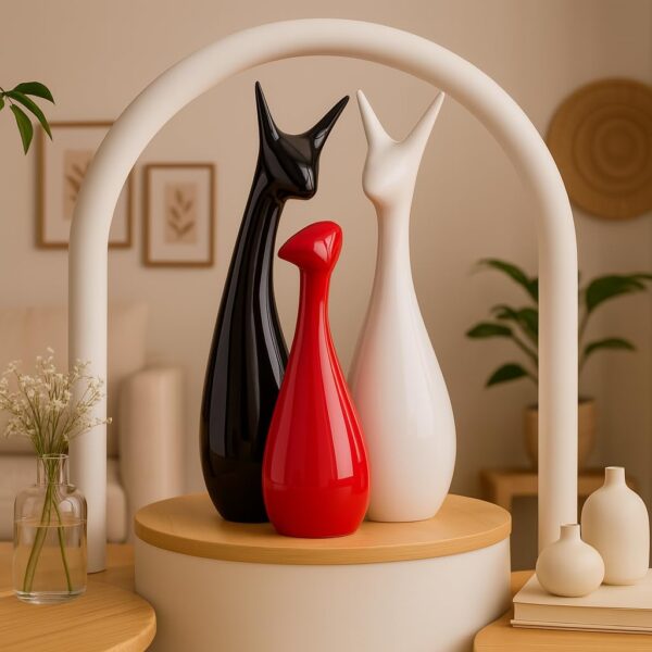 Xtore® Home Decor Lucky Deer Statue Family Piano Finish Ceramic Figures - (Set of 3, Red Black, White)