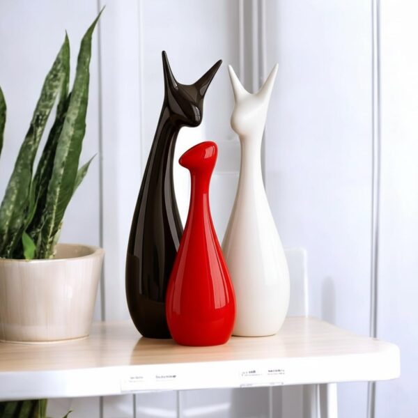 ascension Set of 3 Cute Deer Statue Ceramic Beautiful Lucky Red Black & White Deer Family Figurine Decorative Showpiece for Gifting Living Room House Warming Anniversary Birthday Office & Home Décor