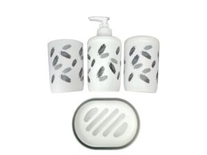 1 Set of 4Pcs Toothbrush Toothpaste Holder Leaf Print Bathroom Accessory Soap Shampoo Dispenser Cup Dish Decor Accessories Vanity Countertop DishShampoo BottleToothbrush.