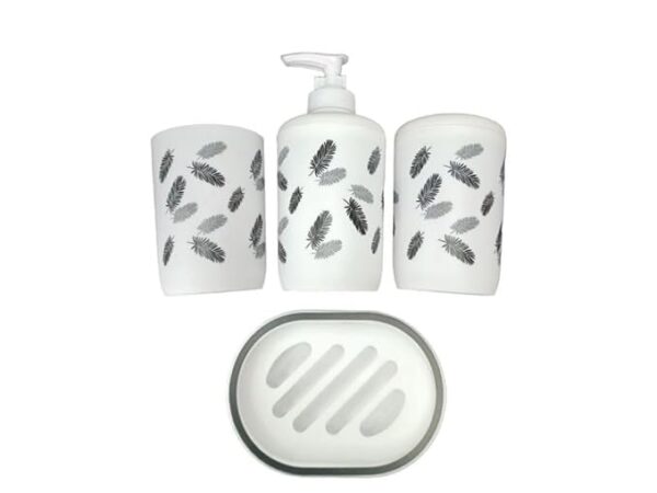 1 Set of 4Pcs Toothbrush Toothpaste Holder Leaf Print Bathroom Accessory Soap Shampoo Dispenser Cup Dish Decor Accessories Vanity Countertop DishShampoo BottleToothbrush.