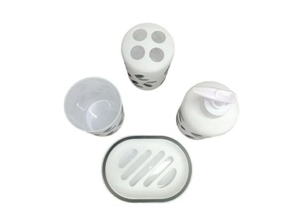 1 Set of 4Pcs Toothbrush Toothpaste Holder Leaf Print Bathroom Accessory Soap Shampoo Dispenser Cup Dish Decor Accessories Vanity Countertop DishShampoo BottleToothbrush.
