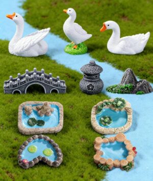 10Pcs Miniature Decorative Items, Mini Village Decor Set for Home, Garden, Fairy Landscape, Wedding, Valentine Gifts, DIY Craft, Office Desk, Car Dashboard Ornaments