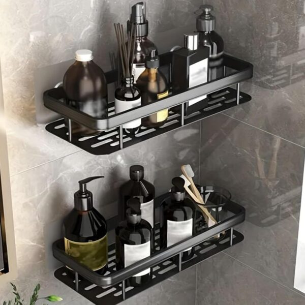 SR Self-Adhesive Multipurpose Wall Mounted Bathroom Shelves | Space-Saving Storage Organizer Racks for Bathroom and Kitchen Accessories | Stylish Wall Stand for Home, Office Use (Black-Pack of 1)