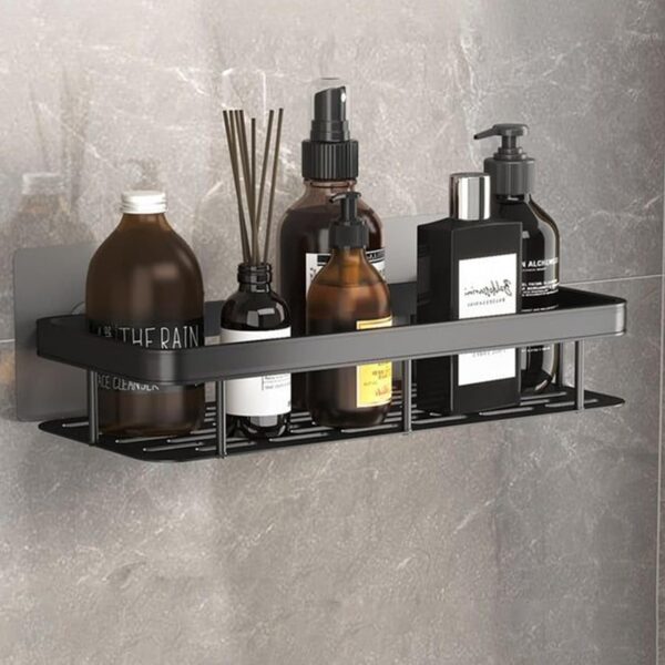 SR Self-Adhesive Multipurpose Wall Mounted Bathroom Shelves | Space-Saving Storage Organizer Racks for Bathroom and Kitchen Accessories | Stylish Wall Stand for Home, Office Use (Black-Pack of 1)