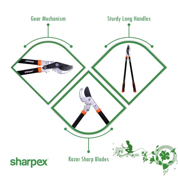 Sharpex Bypass Lopper with Compound Action, Professional Power Gear Bypass,Tree Trimmers Secateurs with Shock Absorbing Effort-Saving Handle Garden - Pruning Tool (Black)