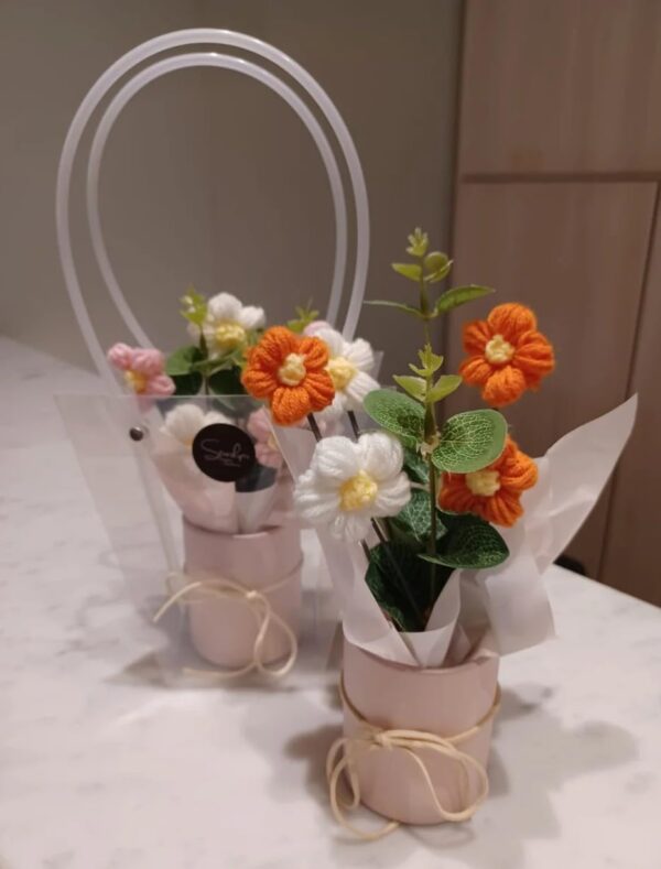 VRB Dec 1pcs Artificial Crochet Flower Bouquet/Artificial Flowers Bunch/Crochet Flowers Bouquet/Crochet Flowers/Flowers Bouquet Gift for Girls Home Decor,Gifting,etc. (Pink Daisy Bouquet)