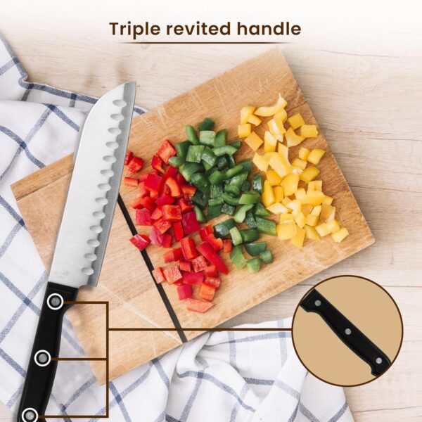 AGARO Galaxy 6 Pcs Kitchen Knife Set, 4 Knives, 1 Scissor, 1 Wooden Case, High Carbon Stainless Steel, Non-Slip Triple Rivet Strong Handle, Cooking, Cutting, Slicing, Home & Restaurant Use, Silver