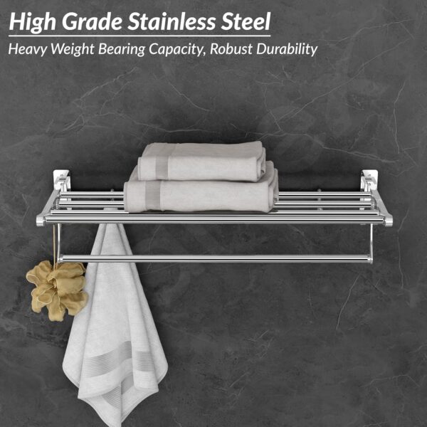 Plantex Eco Stainless Steel Folding Towel Rack/Towel Holder for Bathroom/Towel Hanger/Bathroom Accessories Set(24-inch) Chrome