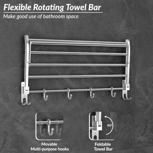 Plantex Eco Stainless Steel Folding Towel Rack/Towel Holder for Bathroom/Towel Hanger/Bathroom Accessories Set(24-inch) Chrome