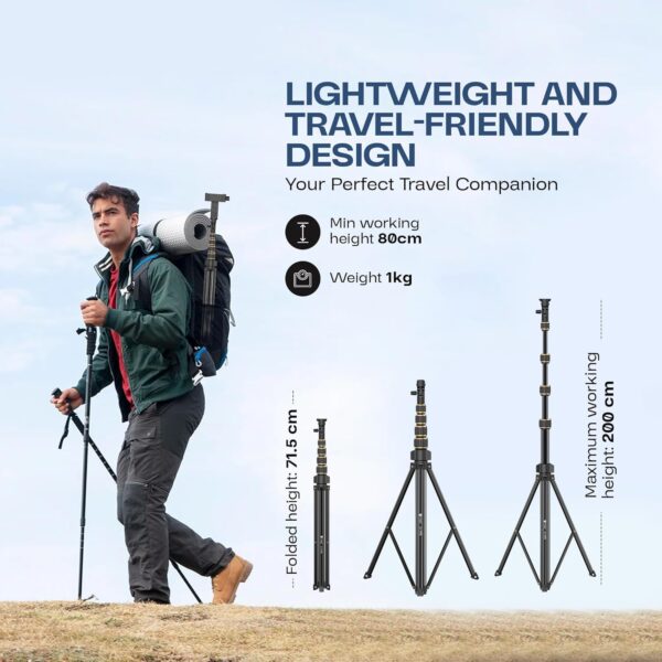 Tygot X-1 PRO 78-Inches (200cm) Aluminium Tripod with Bluetooth Remote, Mobile Holder, Phone Stand for Ring Light, GoPro & Camera, Light Stand for Video Recording, Shooting, Streaming, Reels, YouTube