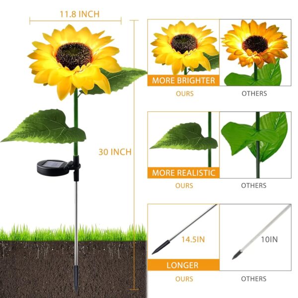 Solar Outdoor Lights for Garden Decor, 2 Pack Waterproof Solar Powered Flowers Stake Lighting for Outdoor Decor, Sunflowers LED Light for Outside Garden Patio Pathway Yard Backyard Porch Lawn