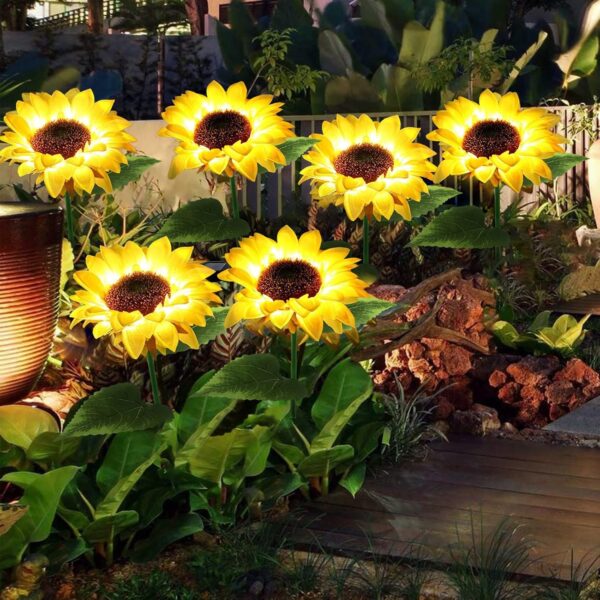 Solar Outdoor Lights for Garden Decor, 2 Pack Waterproof Solar Powered Flowers Stake Lighting for Outdoor Decor, Sunflowers LED Light for Outside Garden Patio Pathway Yard Backyard Porch Lawn