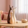 Home Decor Lucky Deer Statue Family Piano Finish Ceramic Figures - (Set of 3, Brown, Cream Color)