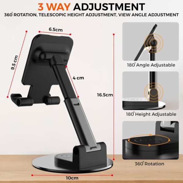 1772493297_WeCool-T1-Mobile-Stand-for-Desk-with-360°Rotation-Stable-Metalic-Round-BaseTabletop-Phone-Stand-with-Height-View-Angle-AdjustmentPortable-Phone-Holder-for-SmartphonesTabletsKindles-for-iPad.jpg WeCool T1 Mobile Stand for Desk with 360°Rotation & Stable Metalic Round Base,Tabletop Phone Stand with Height & View Angle Adjustment,Portable Phone Holder for Smartphones,Tablets,Kindles & for iPad