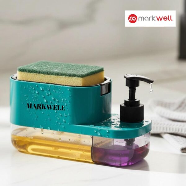 MARKWELL Plastic 3 in 1 Dish Soap Liquid Pump Dispenser Sponge Holder for Sink Countertop Kitchen Bathroom Multi-Color