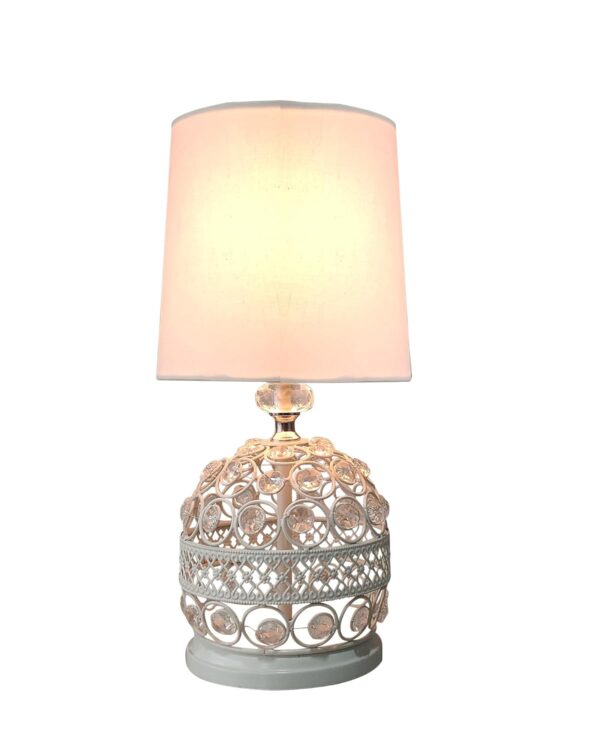 Homesake® Modern Small Crystal Table Lamp,Contemporary Bedroom Bedside Nightstand Lamp,Morden Minimalist, Desk Globe Lamp for Living Room Girls Kids Room, White Fabric Shade (White)