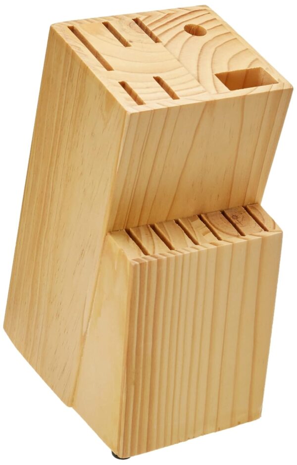 amazon basics Stainless Steel Knife Set with High-carbon Blades and Pine Wood Block, 14 Pieces