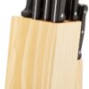 amazon basics Stainless Steel Knife Set with High-carbon Blades and Pine Wood Block, 14 Pieces