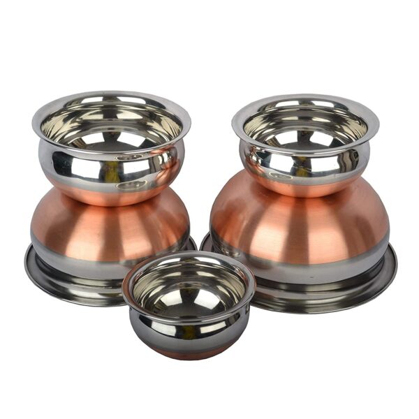 KC Stainless Steel Copper Bottom Kitchen Serving, Cooking Bowl | Biryani Handi | Handi Set 5-Pieces with Cover