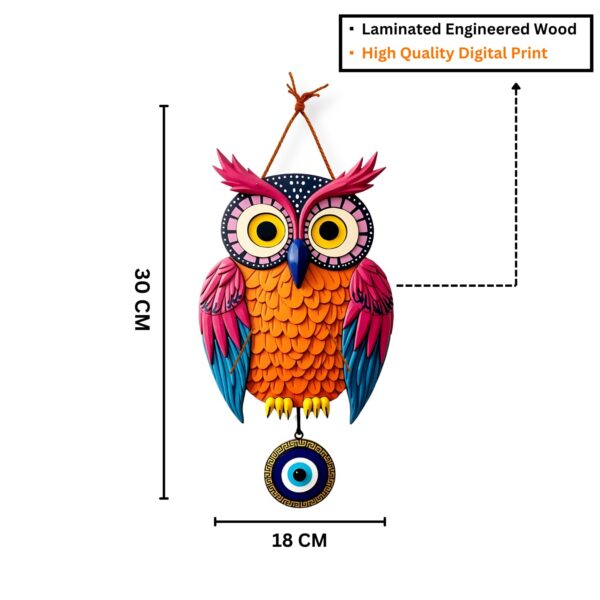 GiftOday Owl Shape Wooden Wall Hanging For Home Decor | Evil Eye Decoration Livingroom, Dining Room | Modern Artwork | Designer Mdf Item | Wall Hanging Ornament Door Decorative (18 x 30 CM)