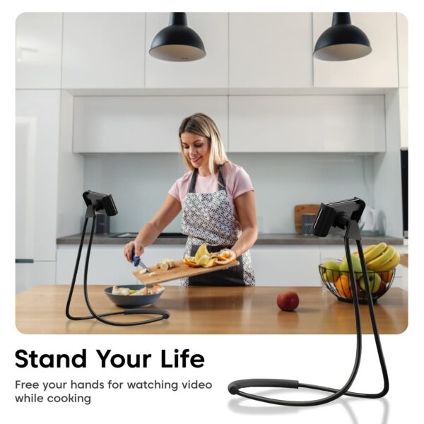 Sounce Lazy Neck Phone Holder Neck Hanging Mobile Cell Phone Stand 360 Rotating Flexible Long Arms Stand Clip Holder Compatibl with 4-7 Inches Smatphones - Black