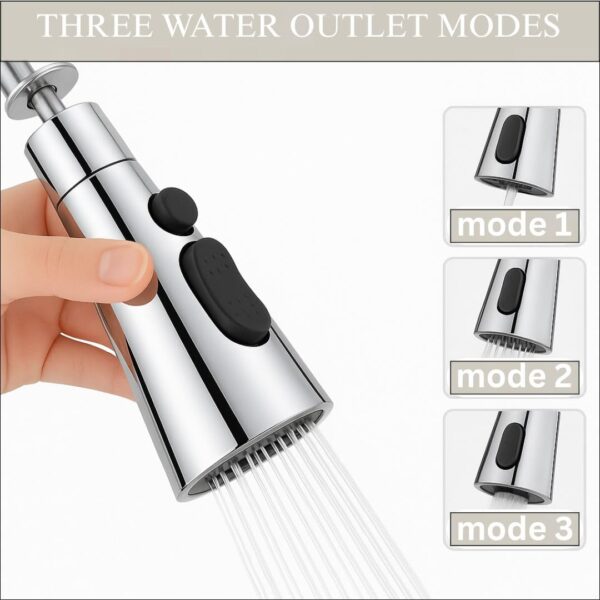 Kitchen Faucet Extender, Chrome Plated, 3-Mode Spray Head, Flexible Extension