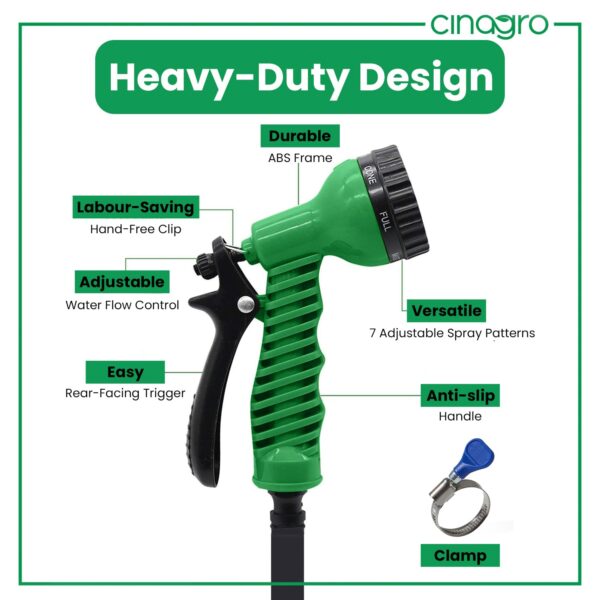 1772554846_Cinagro-Garden-Hose-7-Pattern-High-Pressure-Garden-Hose-Nozzle-Spray-Gun-Pressure-Control-Valve-360°-Adjustable-Leak-Proof-Gardening-Washing-Water-Spray-for-Plants-with-1-Clamp.jpg Cinagro Garden Hose 7 Pattern High Pressure Garden Hose Nozzle Spray Gun, Pressure Control Valve, 360° Adjustable & Leak Proof, Gardening Washing Water Spray for Plants (with 1 Clamp)