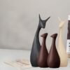 Xtore Home Decor Lucky Deer Family Matte Finish Ceramic Figures - (Set of 4, Matte Brown)
