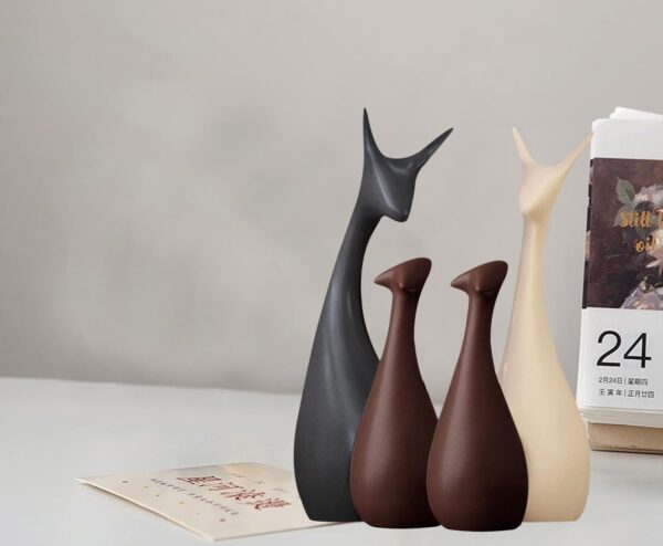 Xtore Home Decor Lucky Deer Family Matte Finish Ceramic Figures - (Set of 4, Matte Brown)