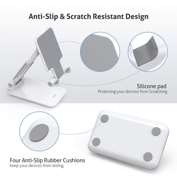 Dyazo Telescopic Multi Angle Adjustable and Foldable Mobile Phone Tabletop Stand, Anti Slip and Scratch Resistant, Compatible for Samsung Galaxy, MI, Vivo, iPhone, Oppo and All Mobile Phones- White