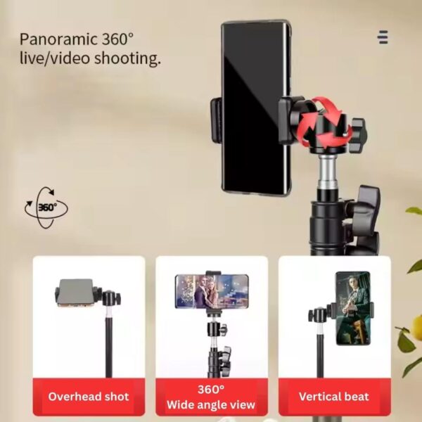 Dyazo Rotation Head 7 Feet Tripod Stand | Adjustable and Portable Design with Mobile Clip Holder Perfect for Photography, Videography & Live Streaming | Compatible with All Mobiles & Cameras (Black)