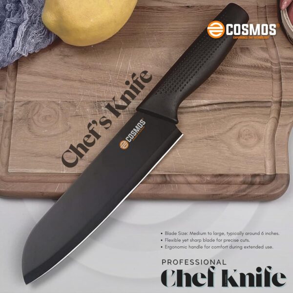 E-COSMOS® Professional 3-Piece Kitchen Knife Set - High Carbon Stainless Steel Chef, Utility & Santoku Knives with Ergonomic Blue Handles (Black, 3 Pc Knife Set)