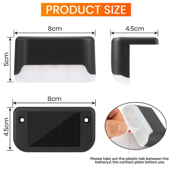 EMBOX Solar Light Outdoor Garden Waterproof Stair Deck Pool Patio Fence Gate Yard Floor Step Railing Window Balcony Sunlight Pathway (Black 8, Standard)