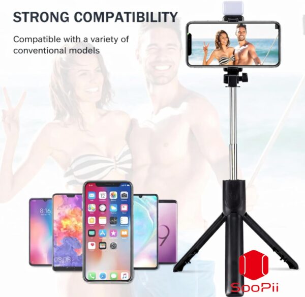 S1 Selfie Light Stick with Tripod Stand, 3 in 1 Multifunctional Design, Rechargable LED Light with Two Brighness Levels for Make up, Selfie, Vlogging & Photo Shoot, Selfie Stick with Bluetooth Remote