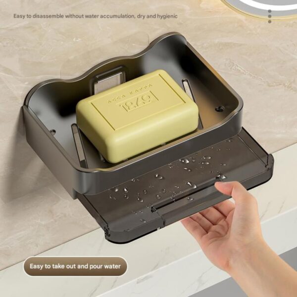 Self-Adhseive Bathroom Soap Holder with Drainage Tray Wall Mounted Soap Sponge Holder Organizer Accessories (Black, Pack of 2),Plastic