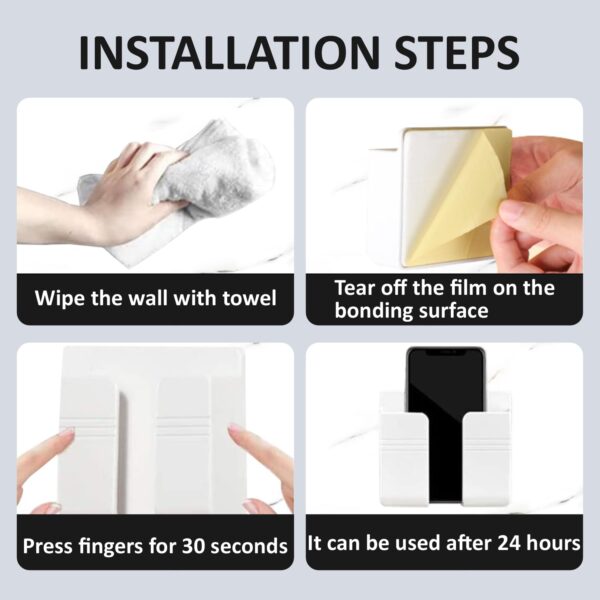 Prolet Wall Mounted Mobile Holder & Storage Case for Remote with Charging Port, Adjustable Viewing Angle, Multi-Purpose Wall Stand for Phones, Tablets & Electronics – White (Pack of 3)