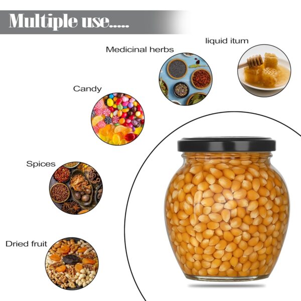 Transparent Glass Jar and Container Air Tight Black Lid for Kitchen 400 ml Mataki Glass Jar with Airtight Metal Lid Pack of (6)