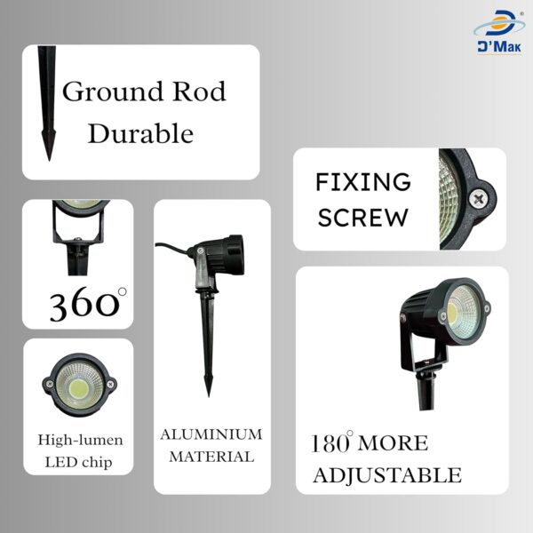 DMAK™ 5 Watt Warm White Waterproof Spike LED Garden Light for Outdoor Purposes (Pack of 10)