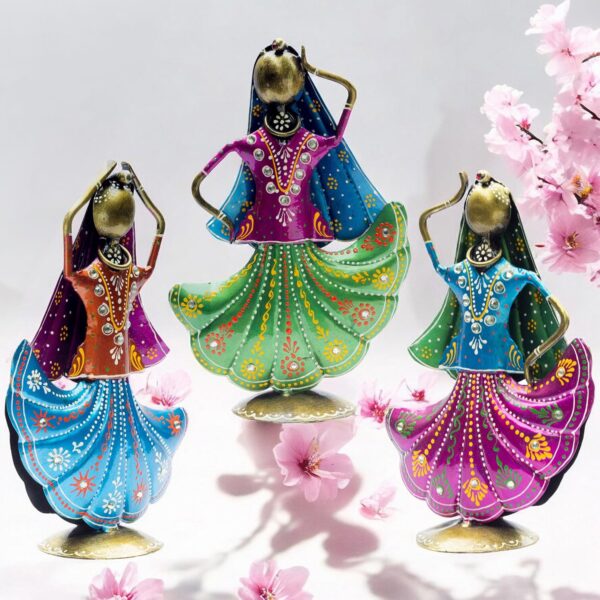 Set of 3 Metal Figurine Dancers Home Decor Item for Living Room, Bedroom, Wedding Festive Housewarming Gift Showpiece Rajasthani Dancing Dolls