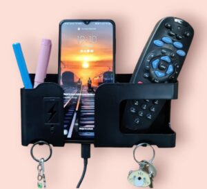Wall Mobile Holder | Multi-Purpose Mobile Stand | Remote Holder Wall Mobile Holder | Multi-Purpose Mobile Stand | Remote Holder & Mobile Charging Stand, Phone Stand for Charging with Pen and Key Holder Useful Gadget-White | Useful Gadget-Black