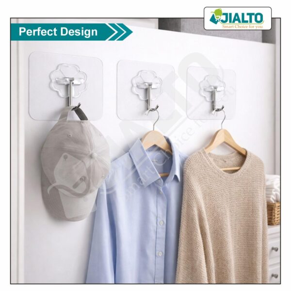 JIALTO Adhesive Hooks 10 Pcs – Heavy Duty 5 Kg Nail-Free Wall Hooks, Reusable Stainless Steel Sticky Hangers for Kitchen Bathroom Towels, Utility, Ceiling, Multipurpose Home Organization